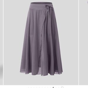 High Waisted Drawstring Mesh 2-in-1 Side Pocket Flowy Midi Flare Skirt size L